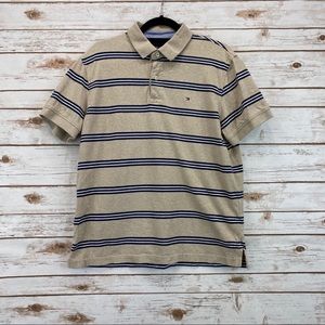 Tommy Hilfiger beige polo shirt blue white stripes